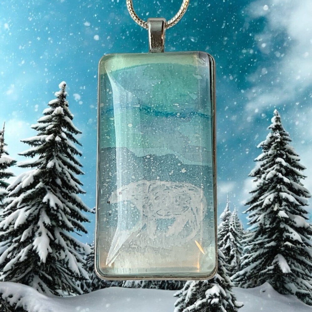 Original Watercolor Polar Bear Pendant Necklace
